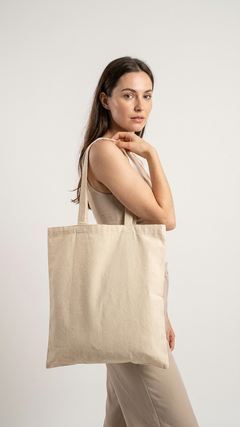Torba bawełniana 380x420mm z Zieloną Kieszonką Uchwyt: 70 cm
