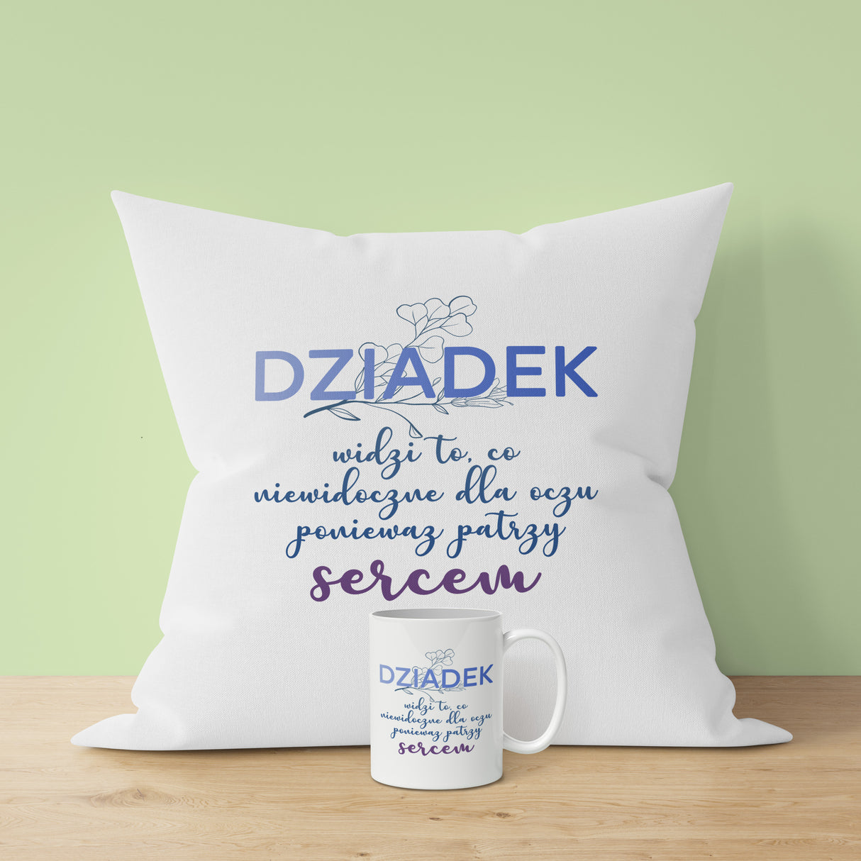 Zestaw Poduszka Kubek Babcia patrzy sercem Dziadek patrzy sercem Prezent na Dzień Babci i Dziadka