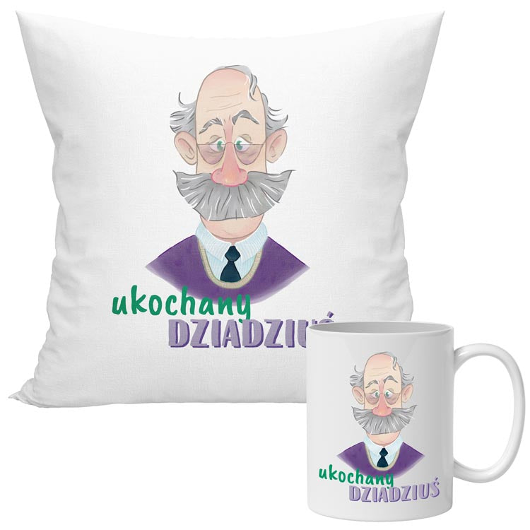 Zestaw Poduszka Kubek - Ukochany Dziadziuś Prezent na Dzień Dziadka