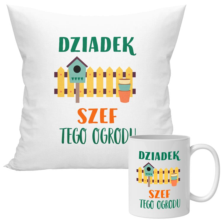 Zestaw Poduszka Kubek Szef tego ogrodu Prezent na Dzień Dziadka