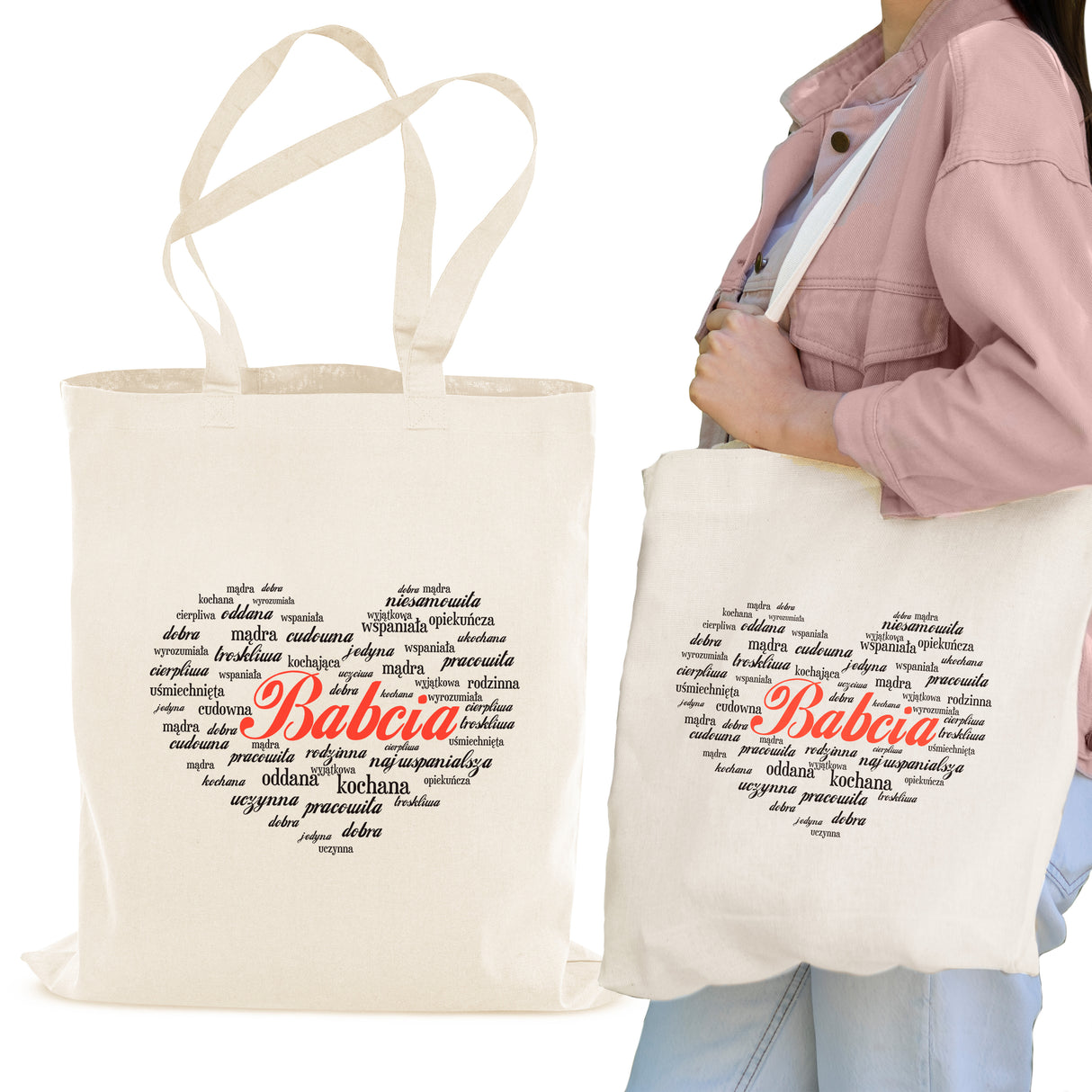 Torba Bawełniana Babcia Serce Prezent na dzień babci Ecru