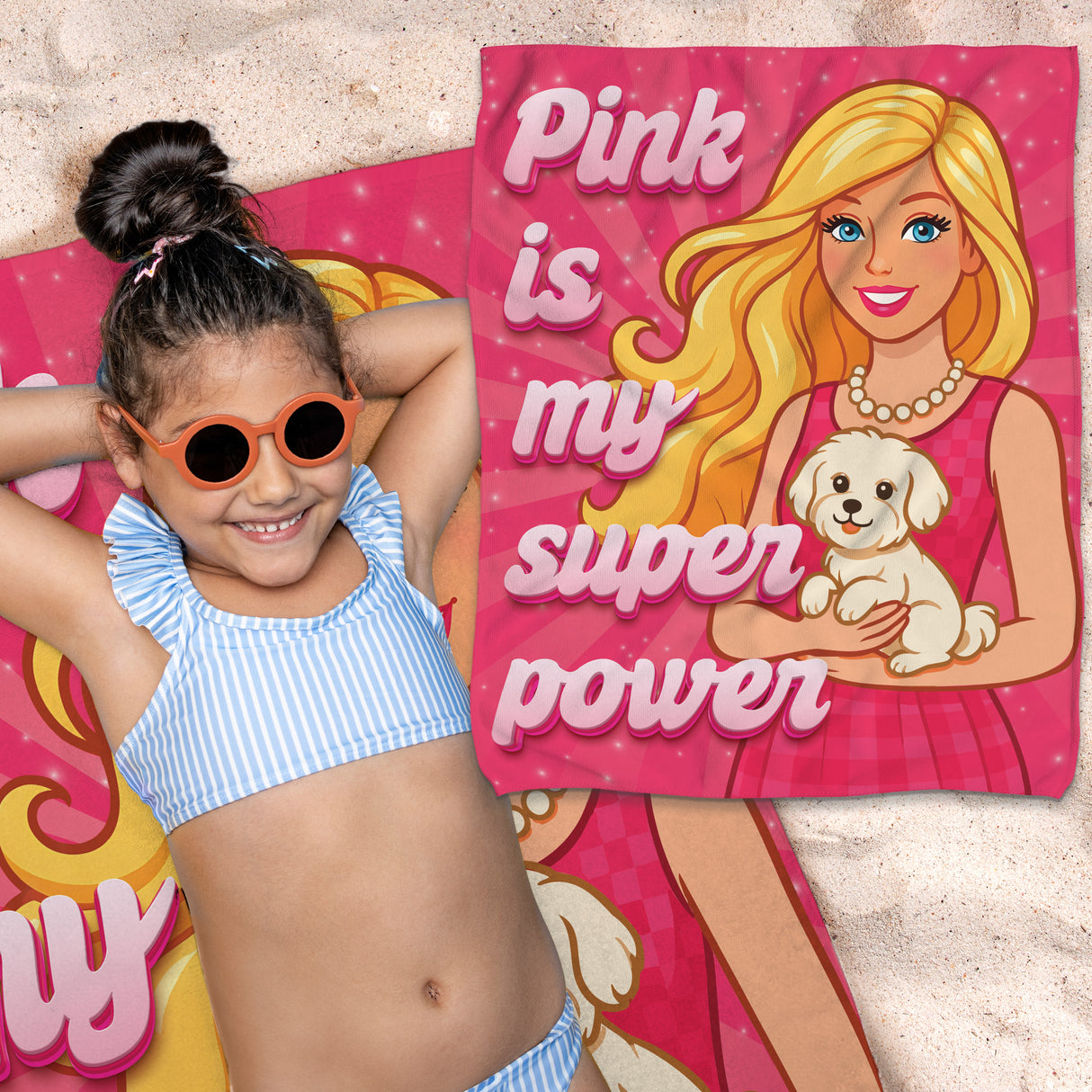 Ręcznik z Mikrofibry Dzięciecy 60x75 BARBIE PINK SUPERPOWER