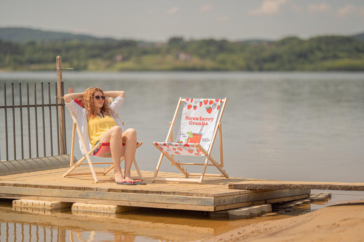 Leżak drewniany z nadrukiem PLAŻA SUMMER