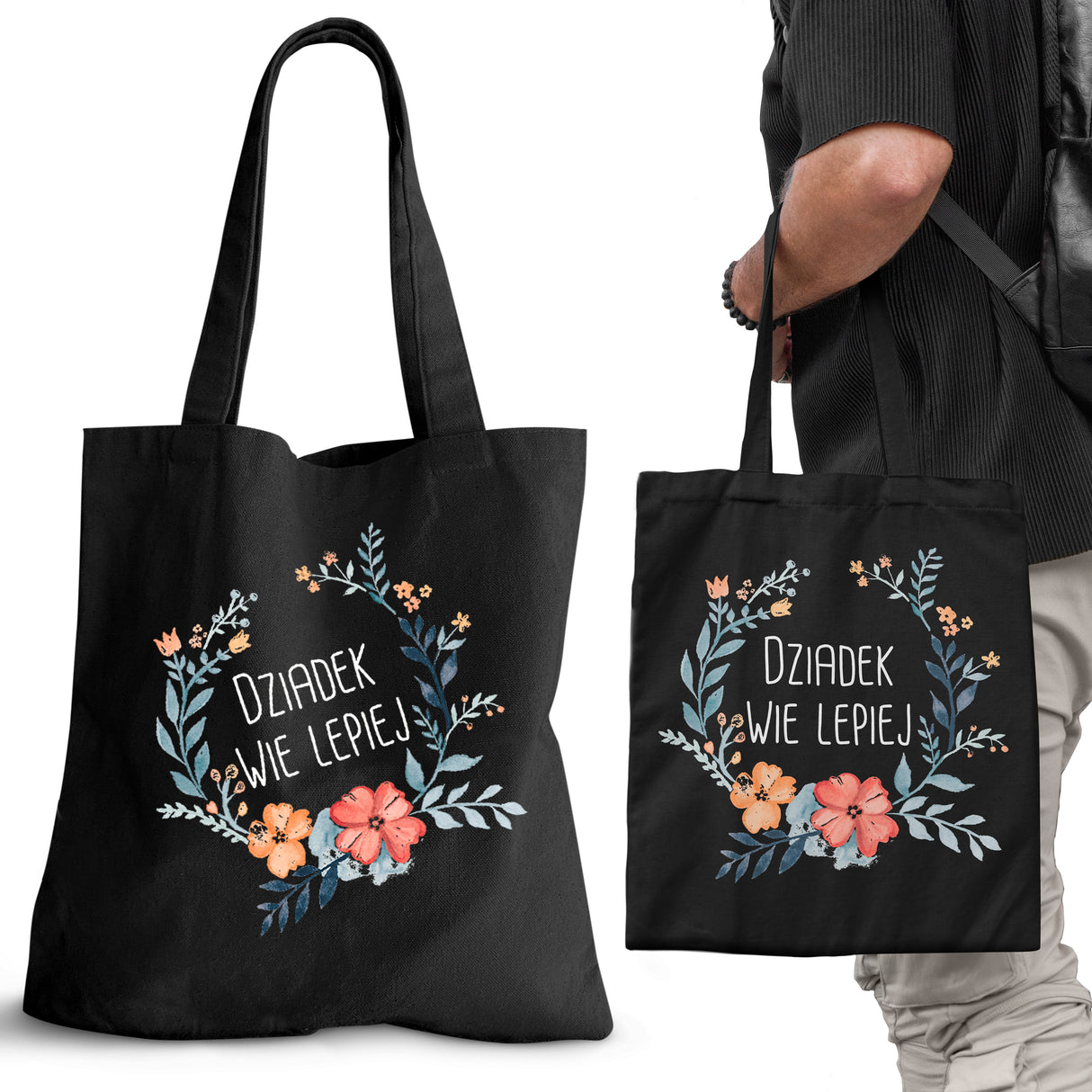 Torba Bawełniana Dziadek wie lepiej Prezent na Dzień Dziadka Czarna