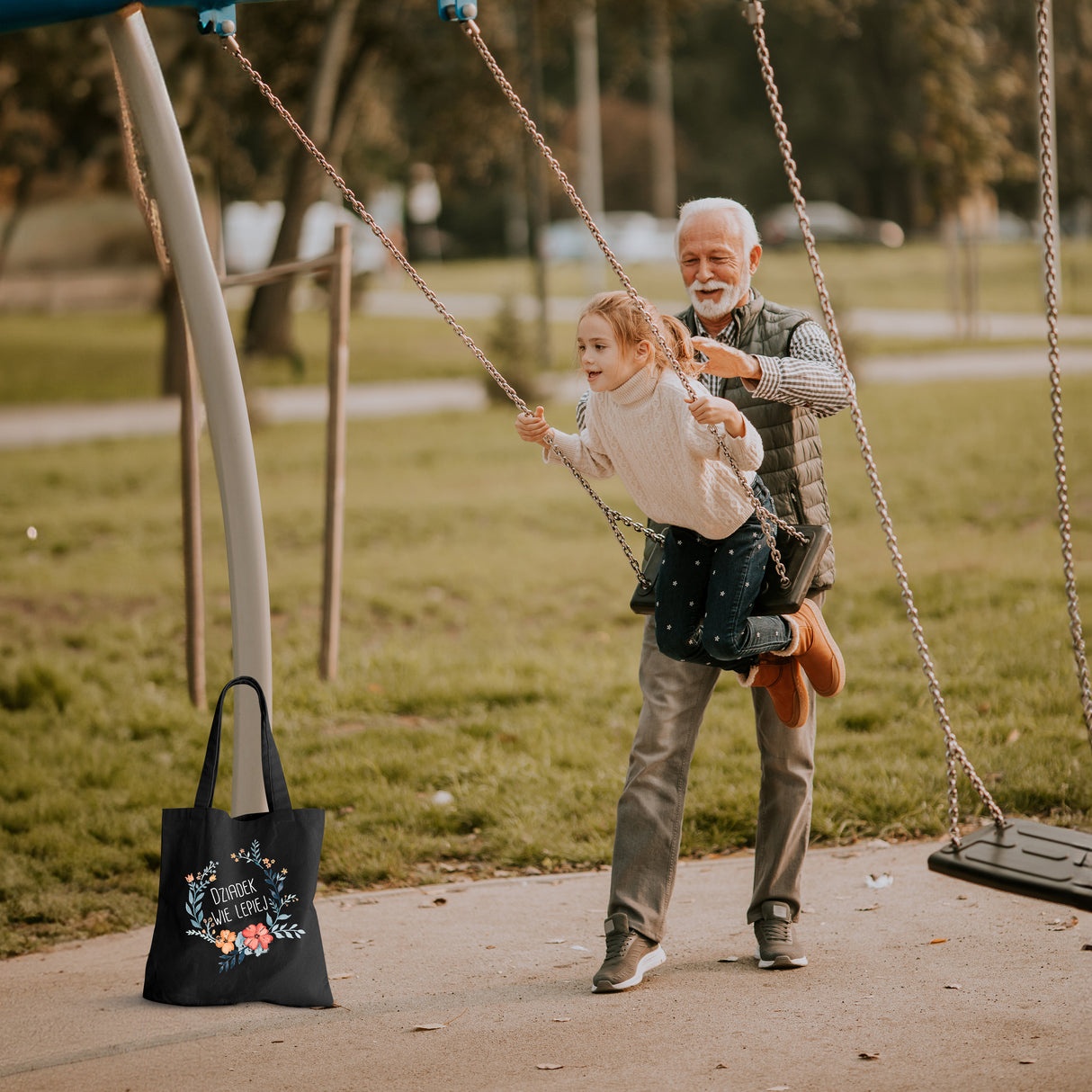 Torba Bawełniana Dziadek wie lepiej Prezent na Dzień Dziadka Czarna