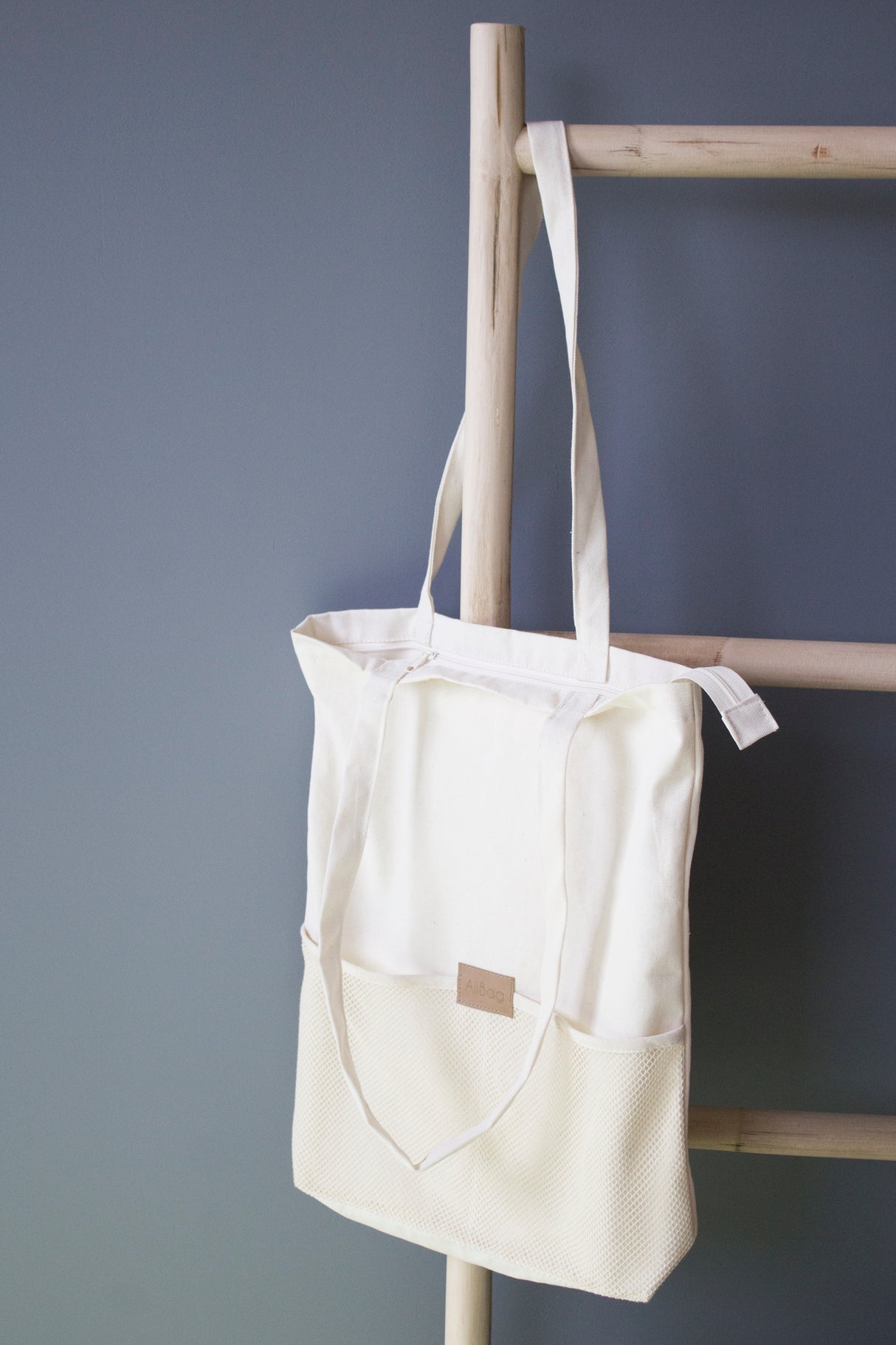 Torba shopper materiałowa siatka metka ALLBAG 36x8,5x42 ECRU