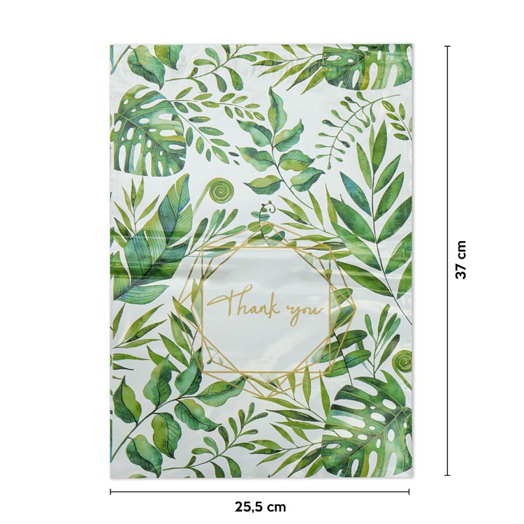 Foliopaki kurierskie 255x370mm 50 szt. THANK YOU ZIELONE LIŚCIE