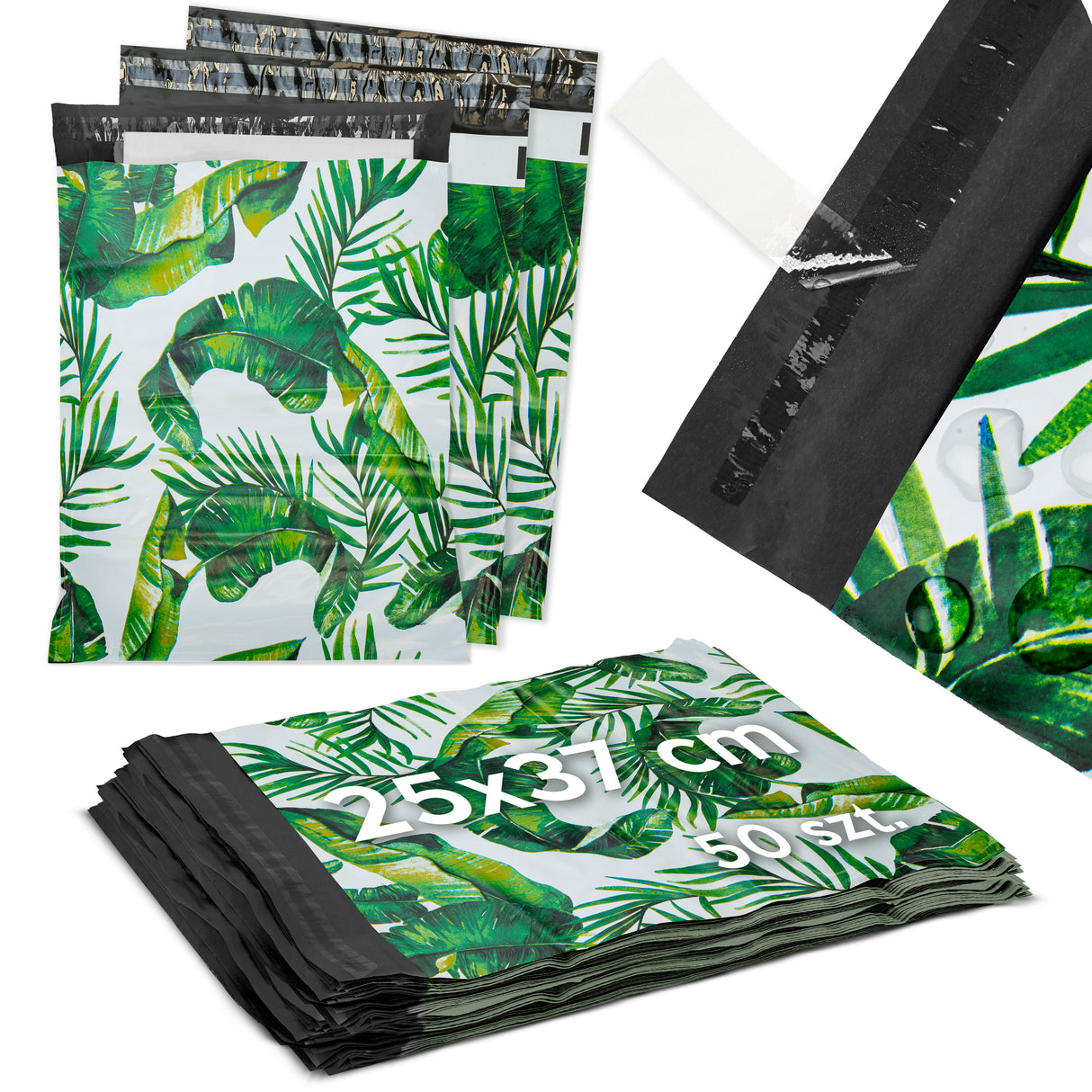 Foliopaki kurierskie 255x370mm 50 szt. ZIELONE LIŚCIE