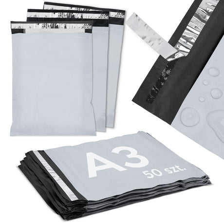 Szare foliopaki kurierskie A3 310x420mm 50szt.
