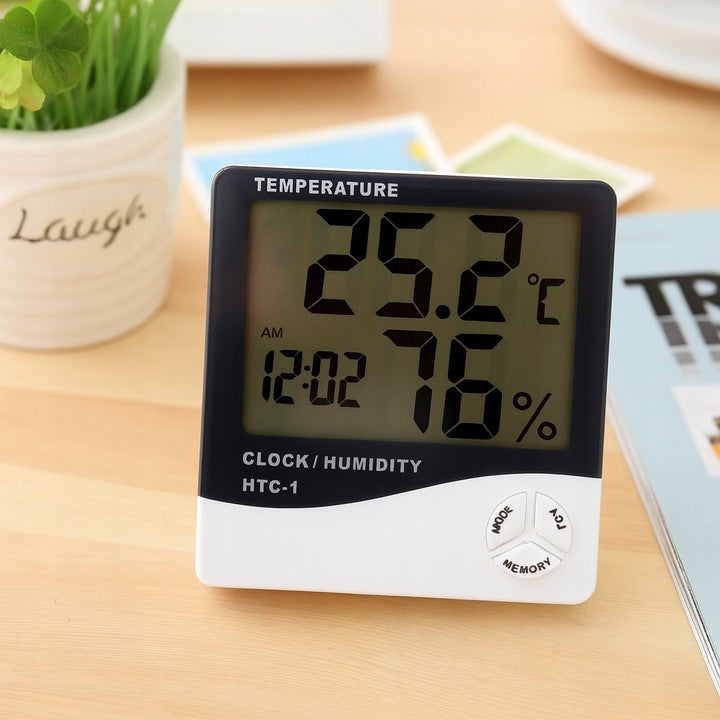 Higrometr cyfrowy LCD z termometrem i zegarem