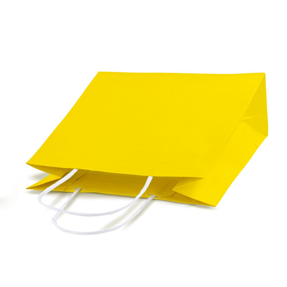 Torba papierowa z uchwytem skręcanym 180x80x220mm Żółta Premium