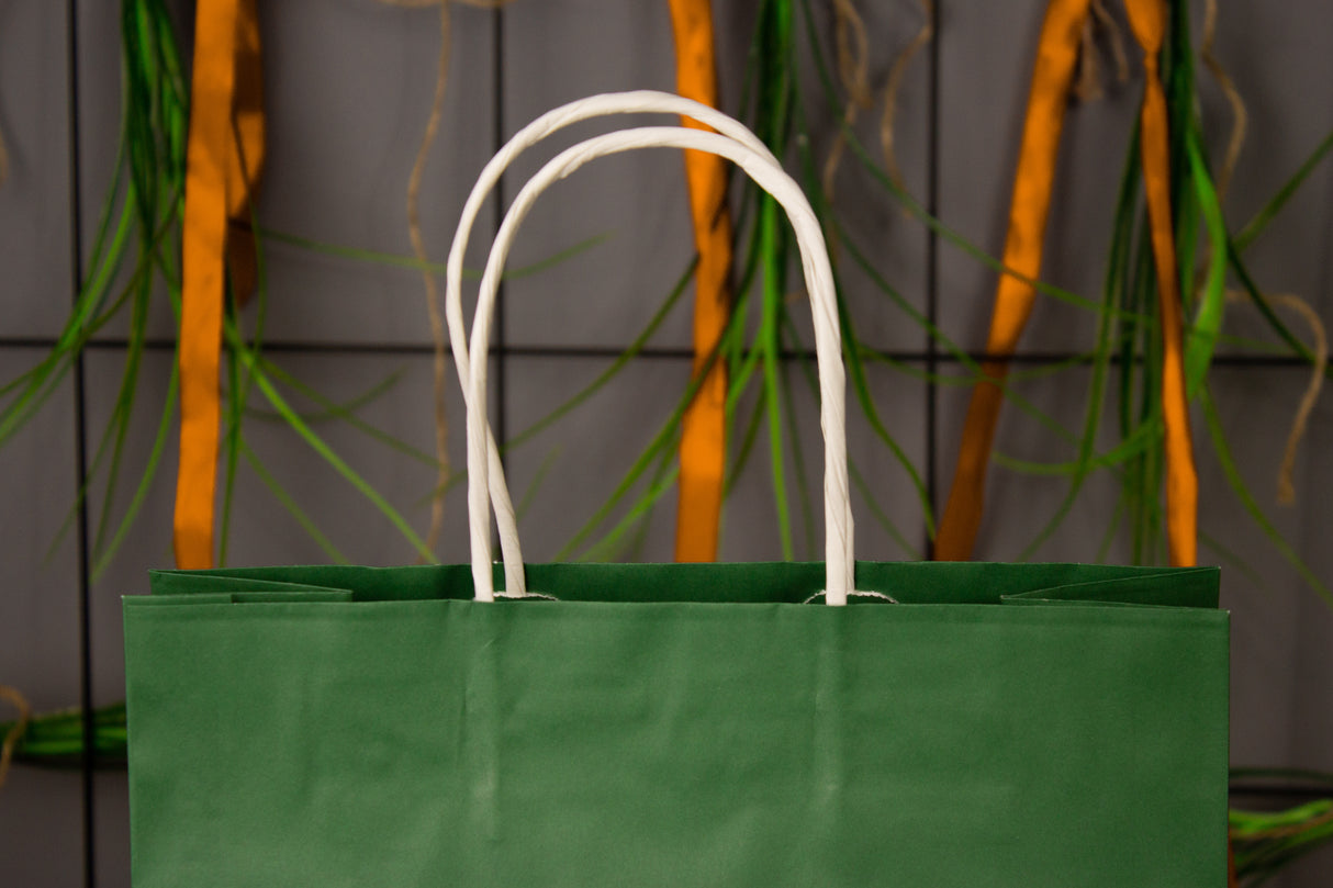 Torba papierowa z uchwytem skręcanym 240x100x340mm Ciemnozielona Premium