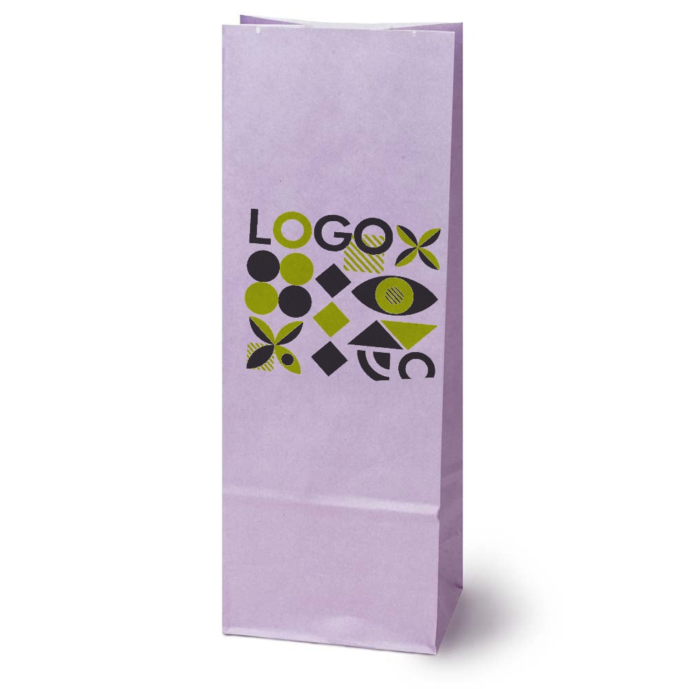 Torba papierowa klockowa z nadrukiem 100 × 70 × 280 mm Pastelowa fioletowa