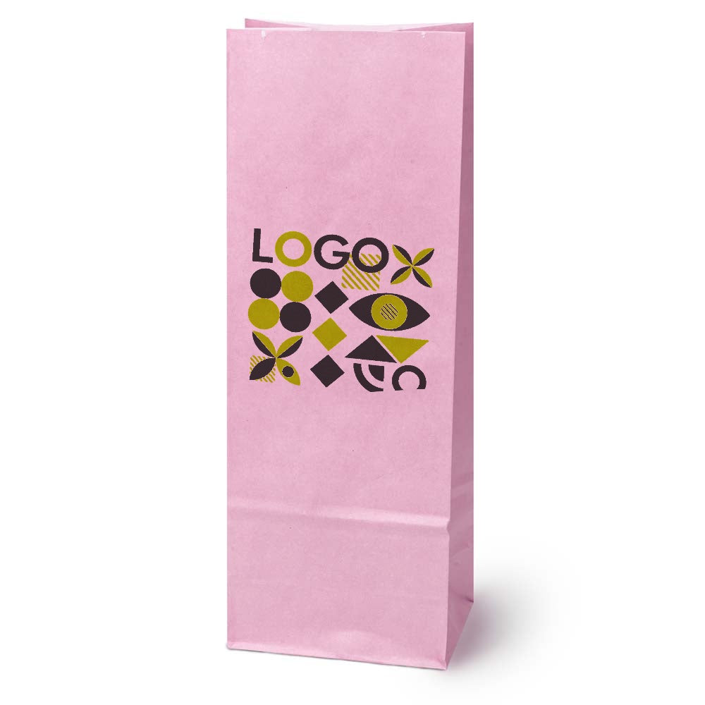 Torba papierowa klockowa z nadrukiem 100 × 70 × 280 mm Pastelowa różowa