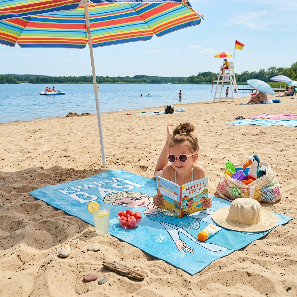 Szybkoschnący Ręcznik Plażowy 150x80 cm KRAINA LODU + IMIĘ