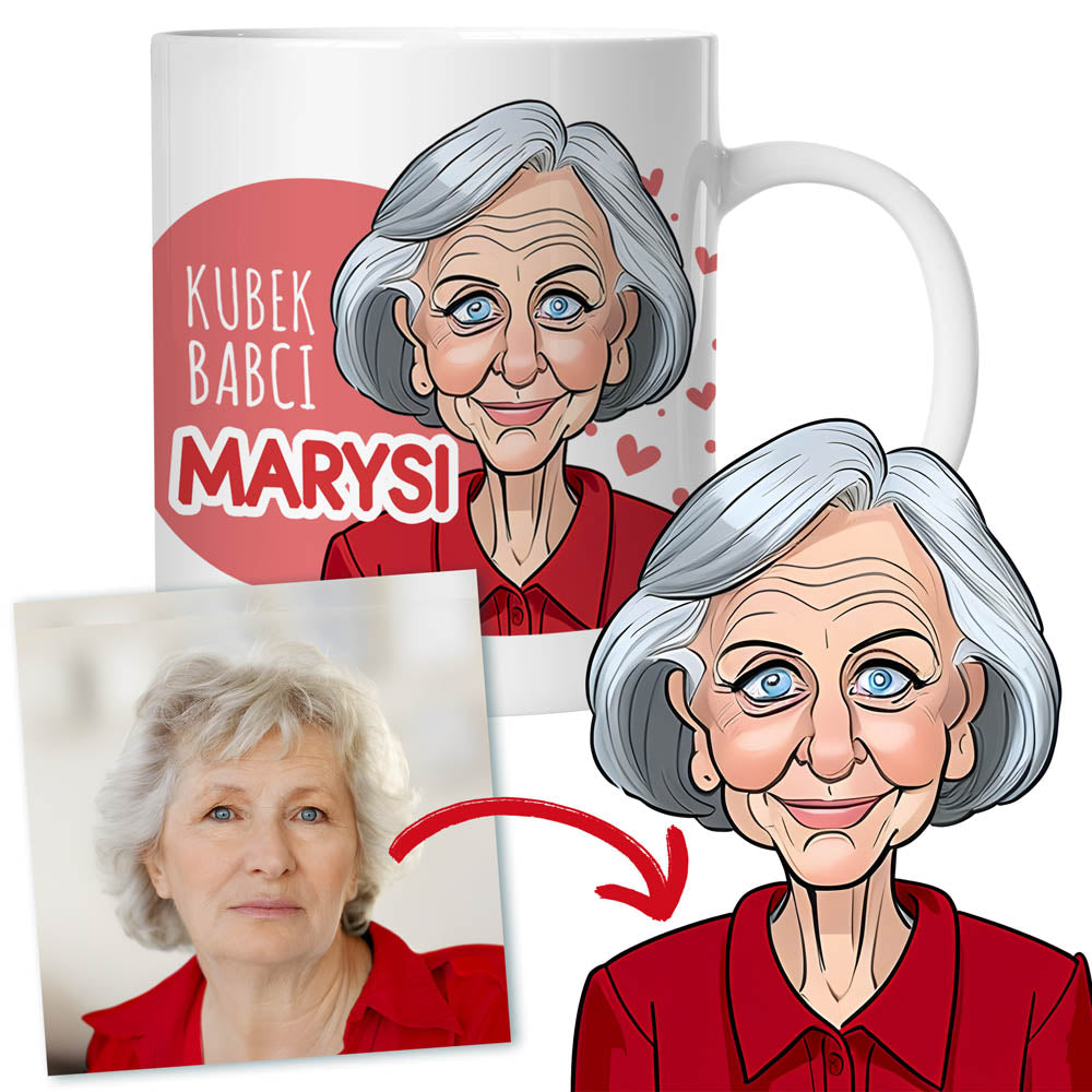 Kubek personalizowany Karykatura Prezent na Dzień Babci Biały 330 ml