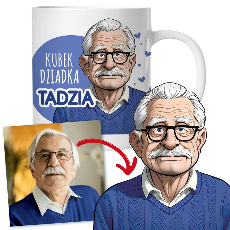 Kubek personalizowany Karykatura Prezent na Dzień Dziadka Biały 330 ml