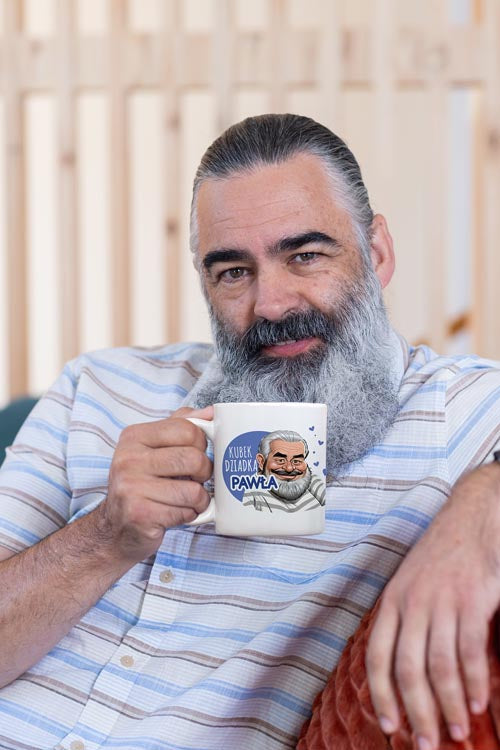 Kubek personalizowany Karykatura Prezent na Dzień Dziadka Biały 330 ml