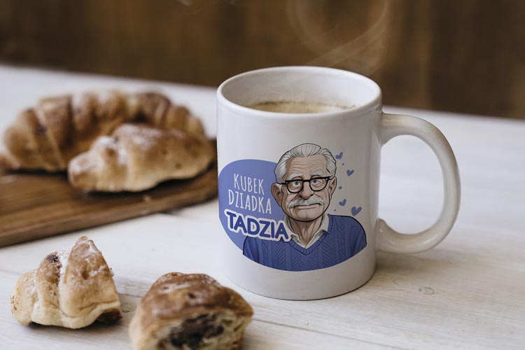 Kubek personalizowany Karykatura Prezent na Dzień Dziadka Biały 330 ml
