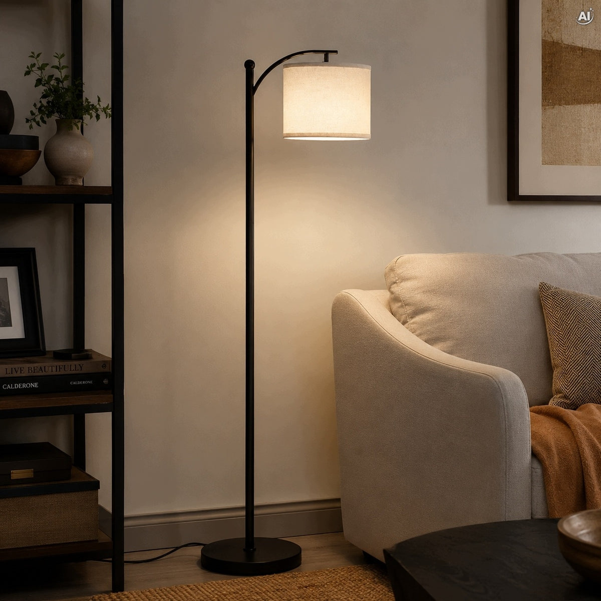 Lampa podłogowa stojąca czarna z abażurem 160cm