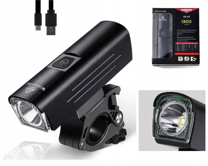 Lampka Rowerowa LED 1300 lm USB