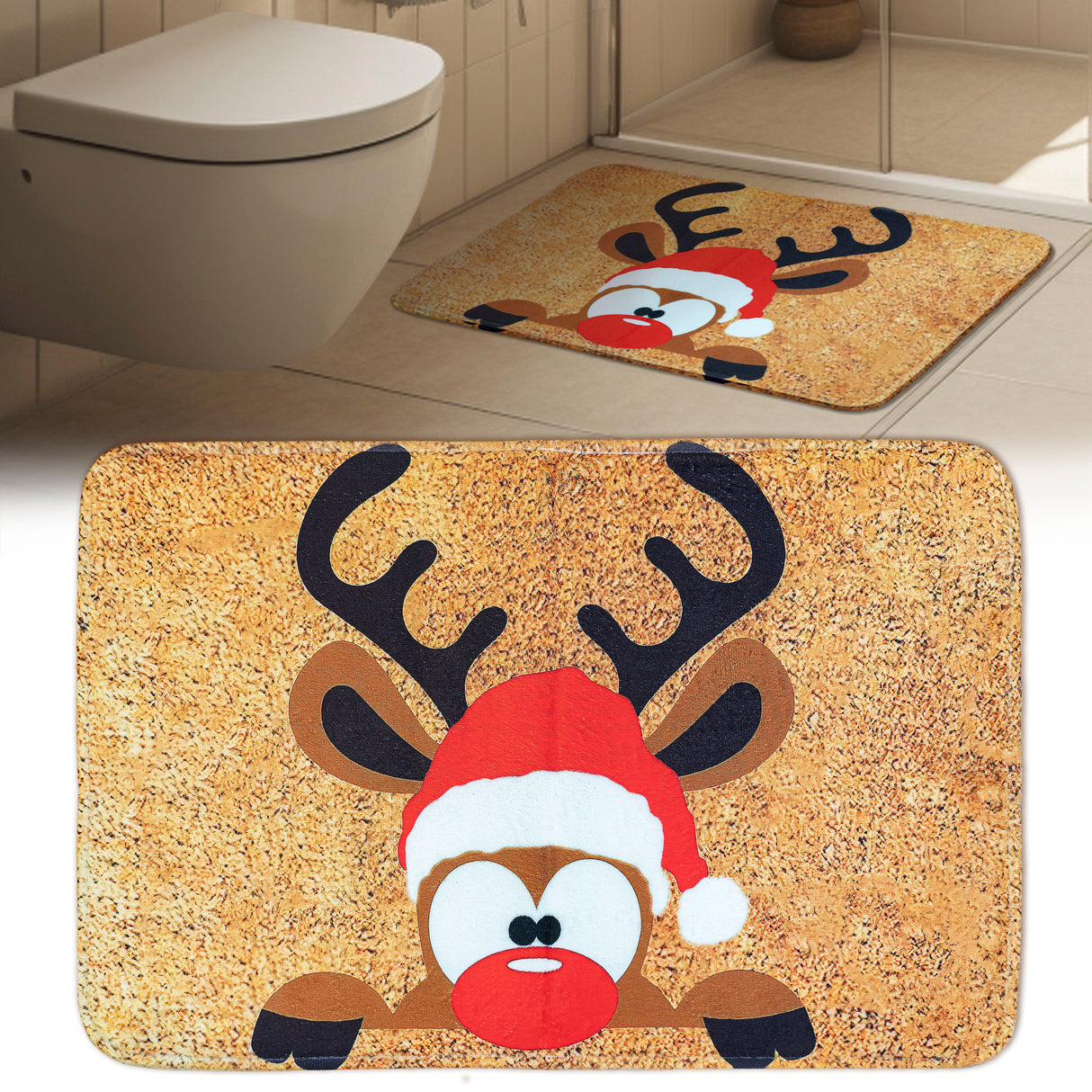 Dywanik świąteczny łazienkowy Renifer