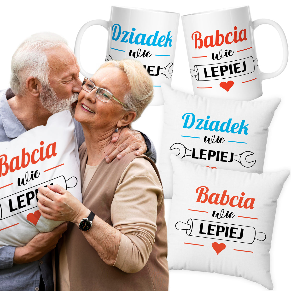 Zestaw Poduszka Kubek Babcia wie lepiej Dziadek wie lepiej Prezent na Dzień Babci i Dziadka