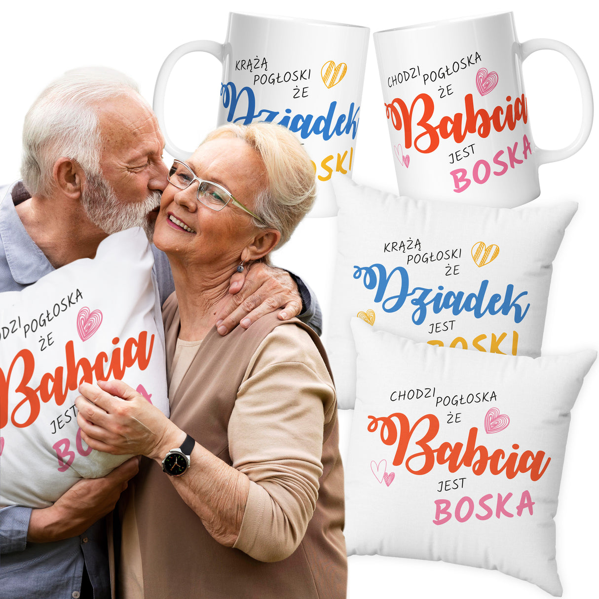 Zestaw Poduszka Kubek Boska Babcia Boski Dziadek Prezent na Dzień Babci i Dziadka