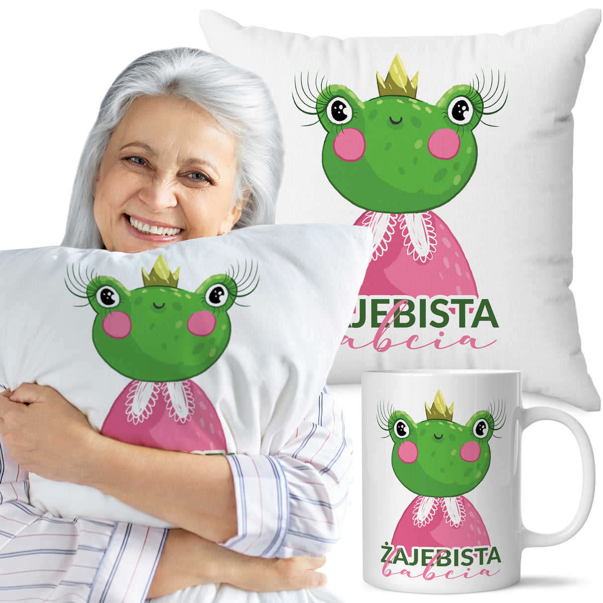 Zestaw Poduszka Kubek Żajebista babcia Prezent na Dzień Babci