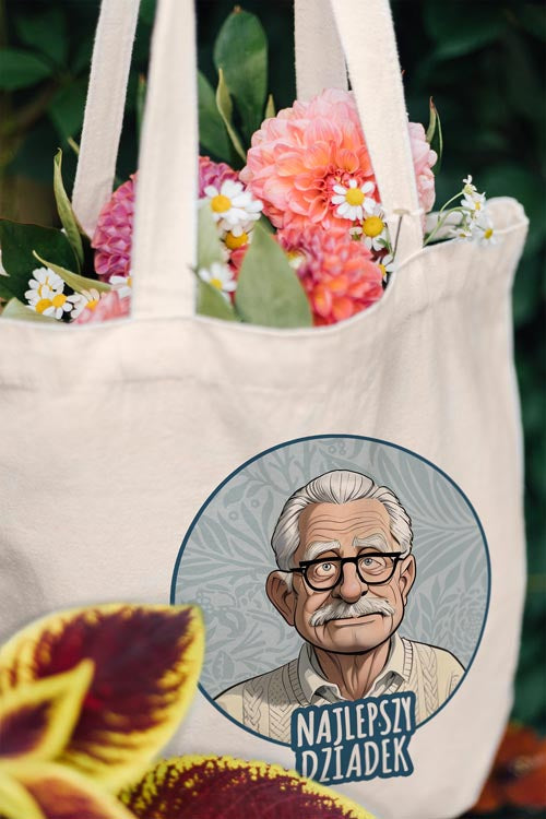 Torba Bawełniana personalizowana Karykatura Prezent na Dzień Dziadka Ecru
