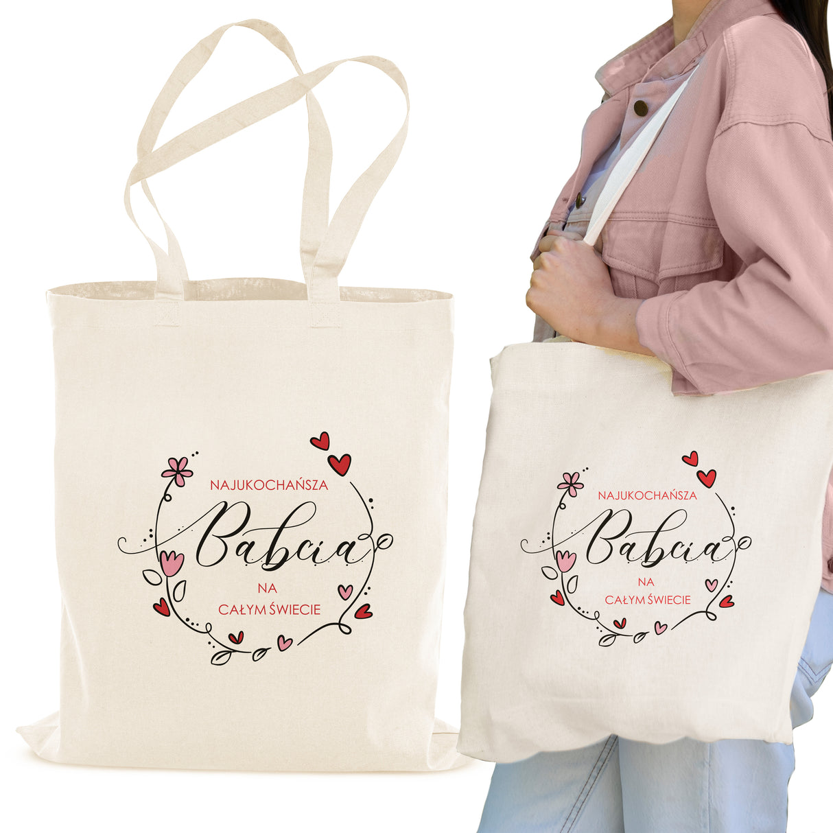 Torba Bawełniana Najukochańsza Babcia na całym świecie Prezent na dzień babci Ecru