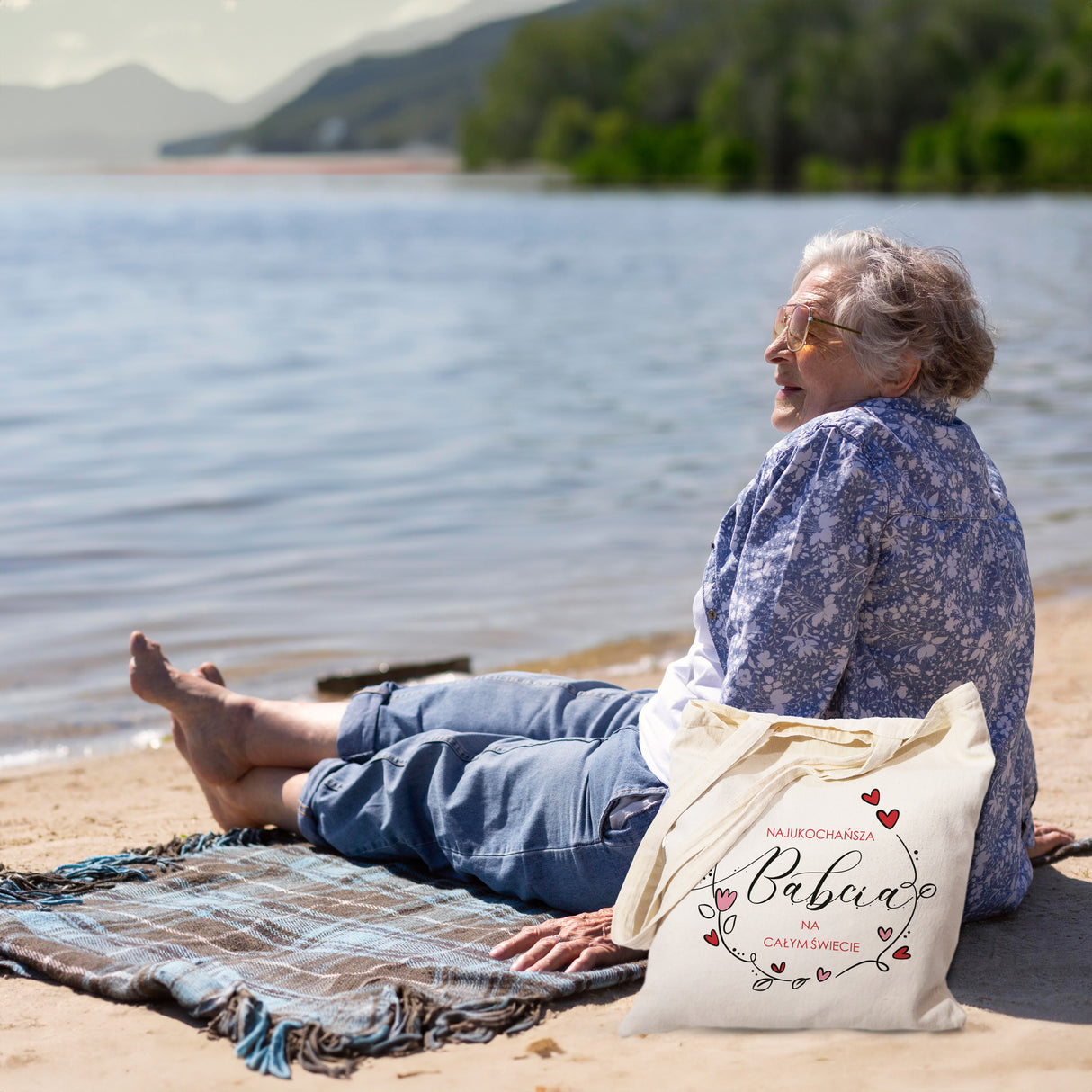 Torba Bawełniana Najukochańsza Babcia na całym świecie Prezent na dzień babci Ecru