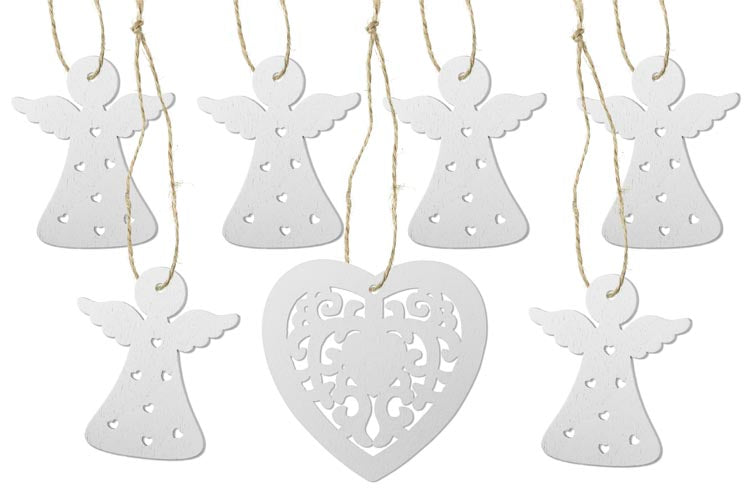 Drewniane zawieszki na choinkę DIY ANIOŁKI SERCE