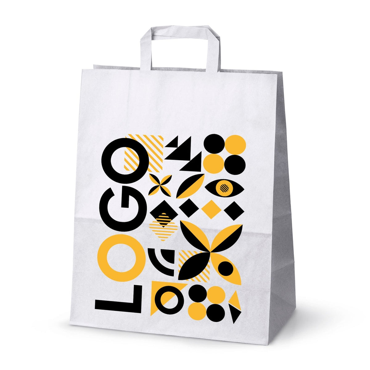 Torba papierowa z nadrukiem, uchwyt płaski 320 × 160 × 420 mm Biała