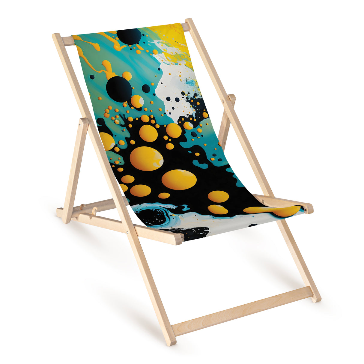 Leżak drewniany z nadrukiem ABSTRAKCJA ŻÓŁTE BAŃKI