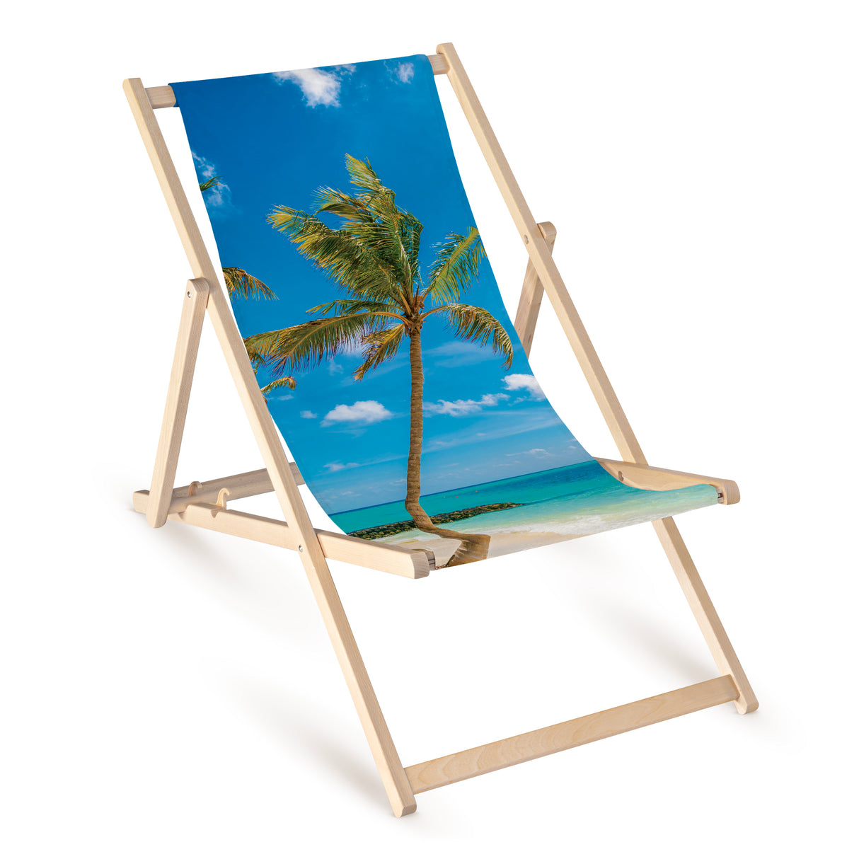 Leżak drewniany z nadrukiem PALMA NA PLAŻY