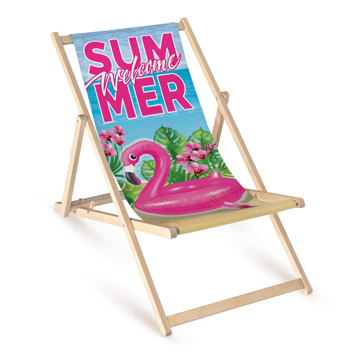 Leżak drewniany z nadrukiem Lato WELCOME SUMMER FLAMING