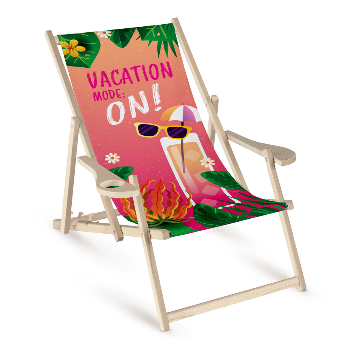 Leżak drewniany z podłokietnikiem Vacation mode
