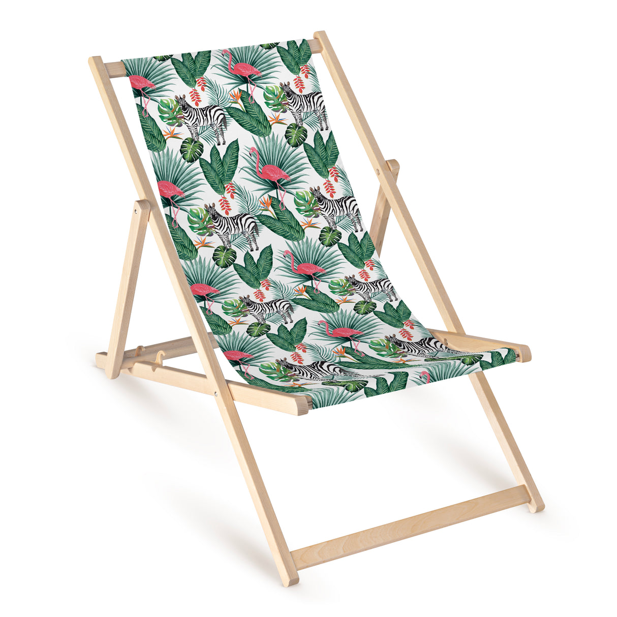 Leżak drewniany z nadrukiem ZEBRY I FLAMINGI