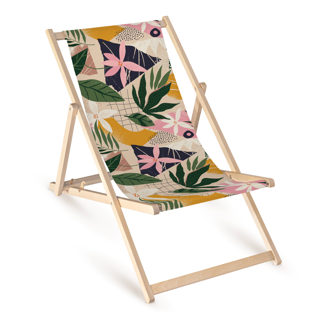 Leżak drewniany z nadrukiem FLORAL COLLAGE