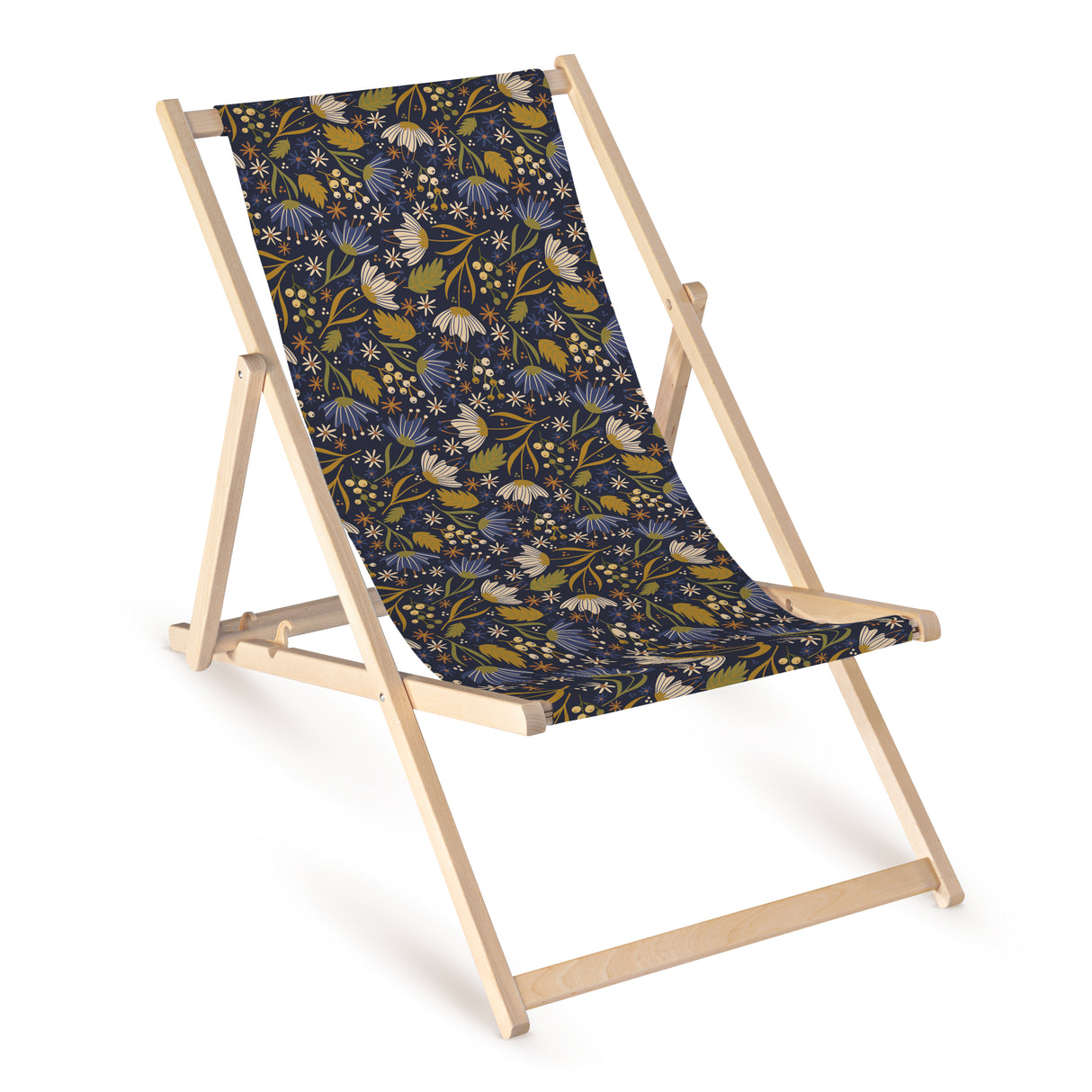 Leżak drewniany z nadrukiem FOLKOWA ŁĄKA GRANATOWA