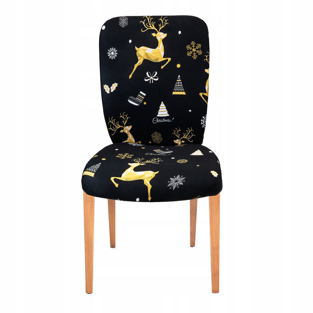 Czarny pokrowiec dekoracyjny na krzesło Renifer