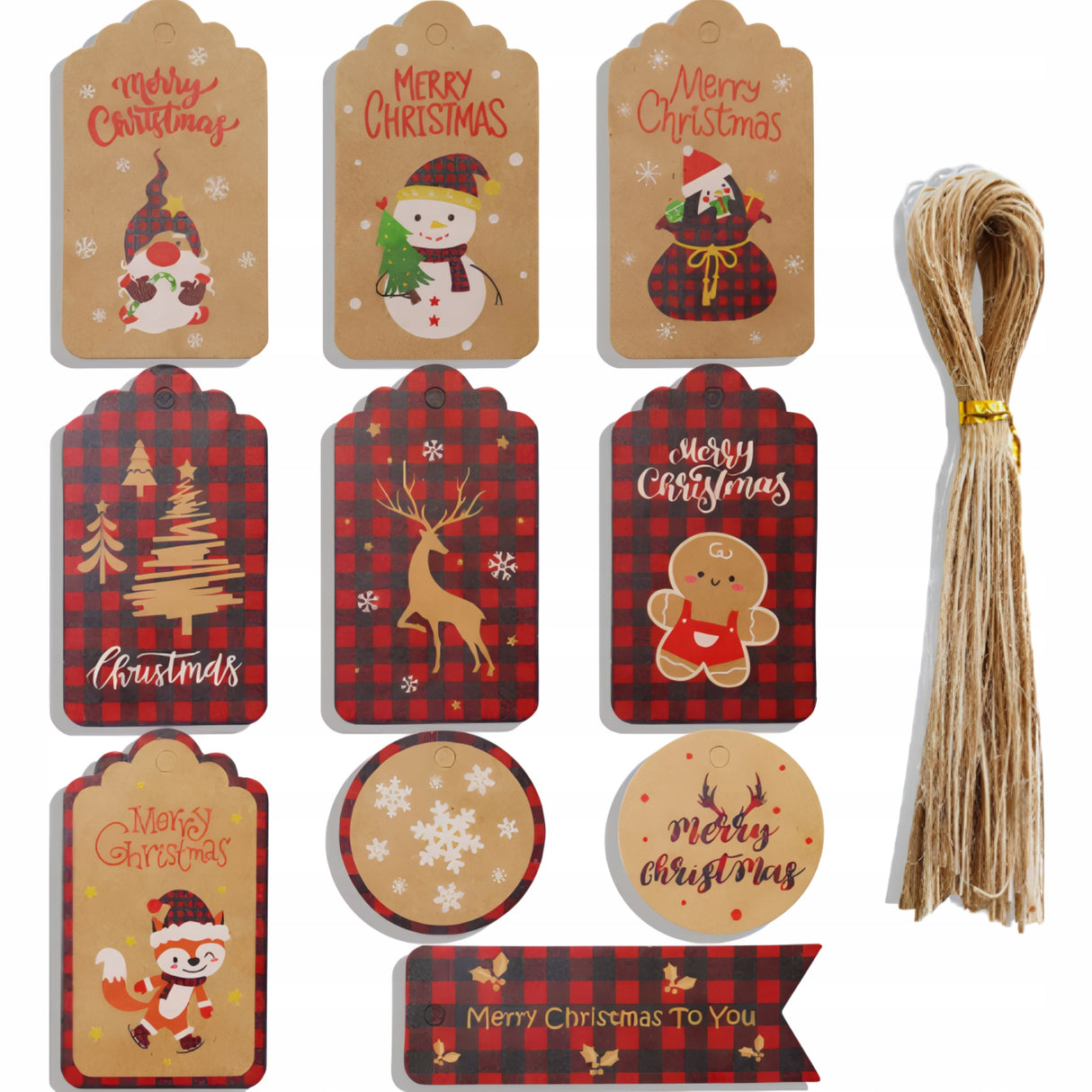 Papierowe winietki świąteczne z motywem kratki 50szt.