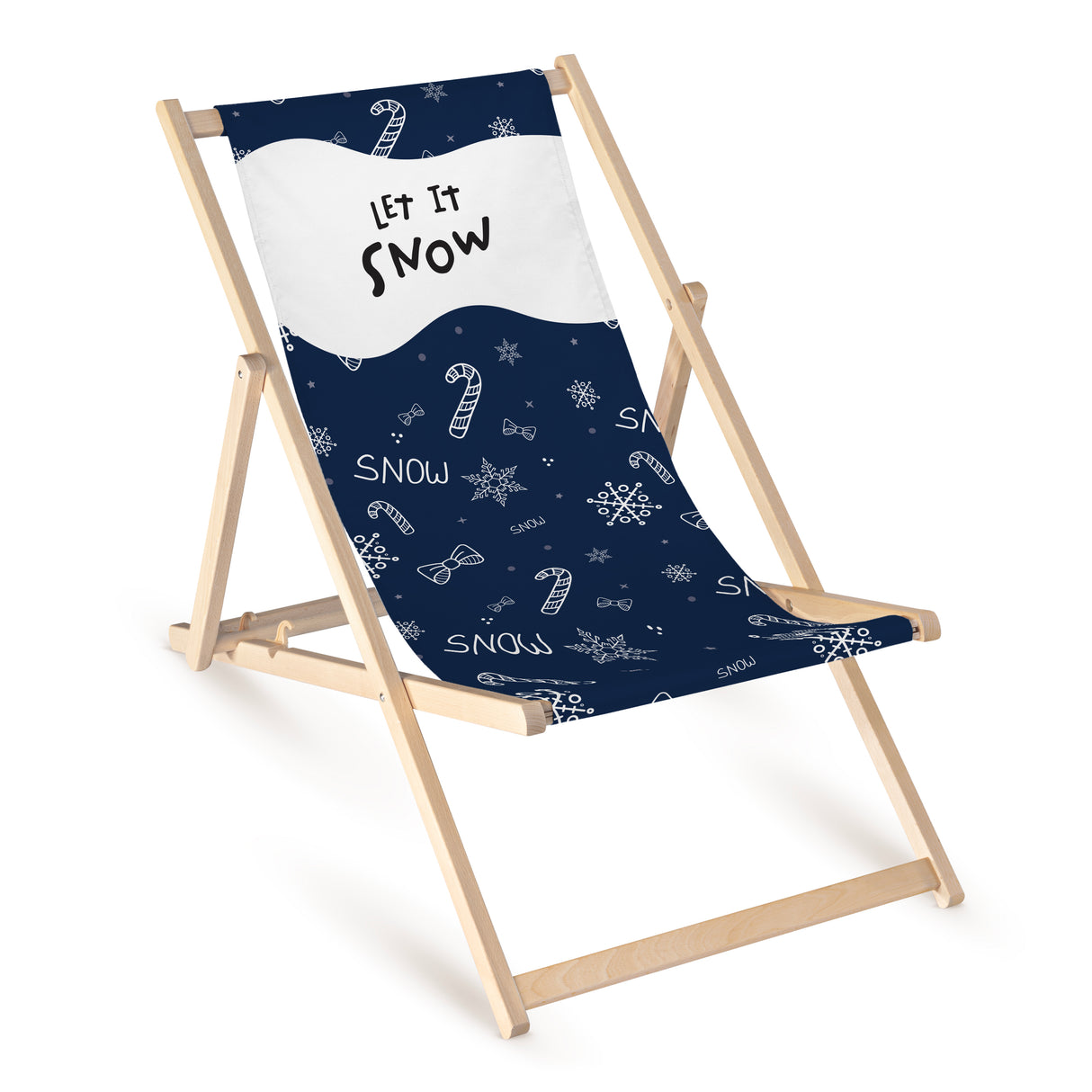 Leżak Zimowy Drewniany Granatowy LET IT SNOW