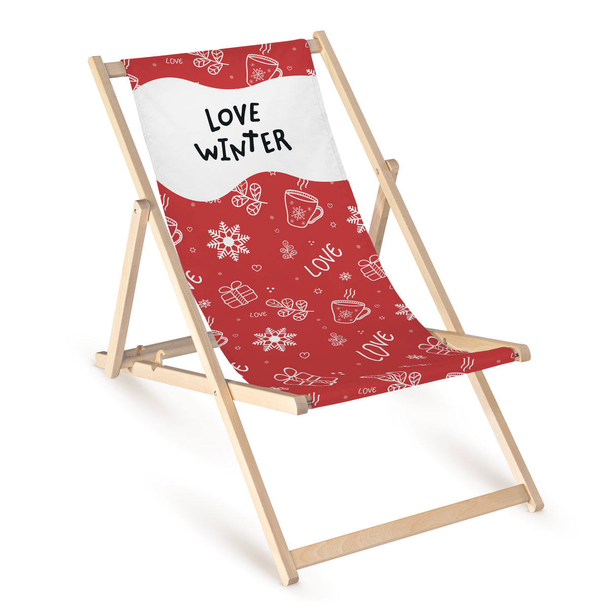 Leżak Zimowy Drewniany Czerwony LOVE WINTER