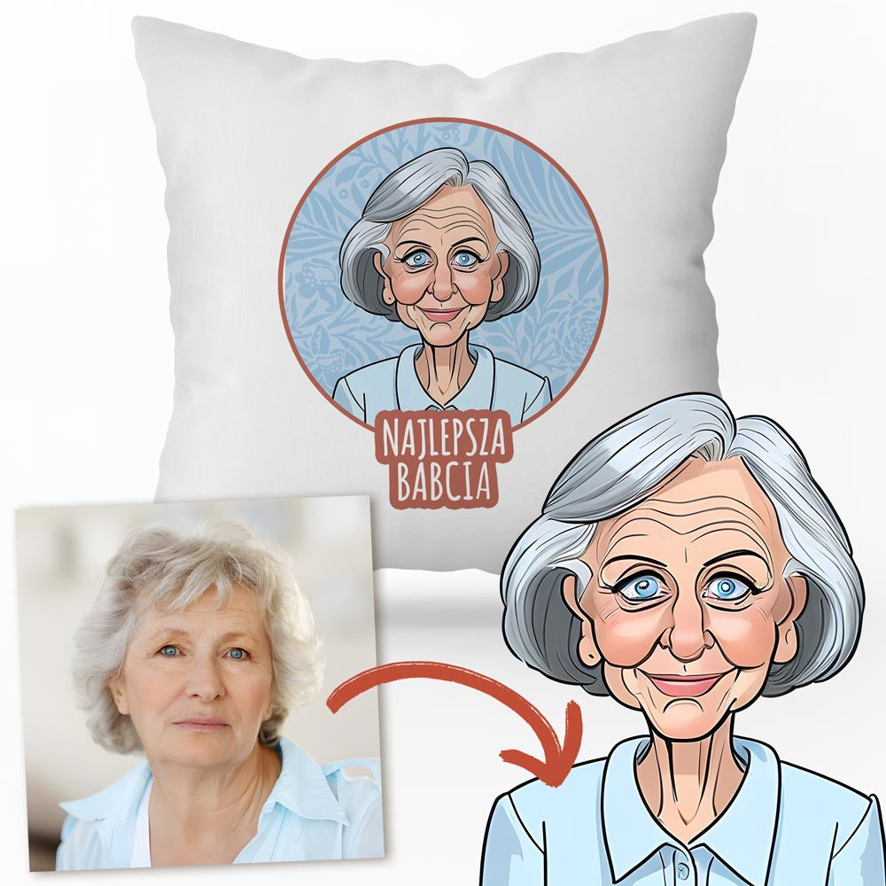 Poduszka personalizowana Karykatura Prezent na Dzień Babci Biała