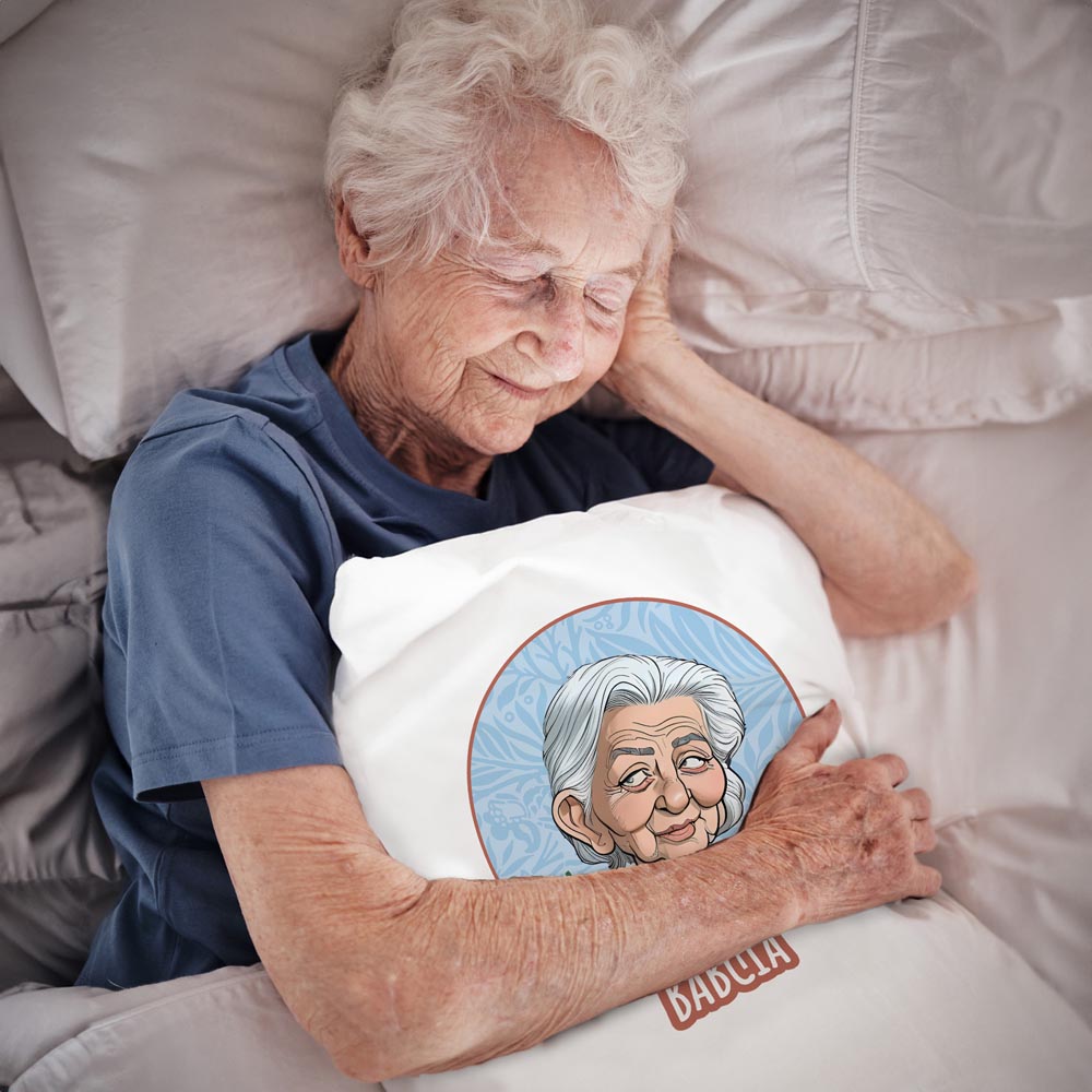 Poduszka personalizowana Karykatura Prezent na Dzień Babci Biała