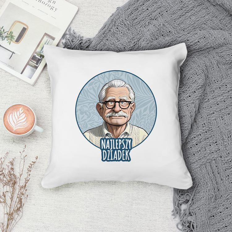 Poduszka personalizowana Karykatura Prezent na Dzień Dziadka Biała