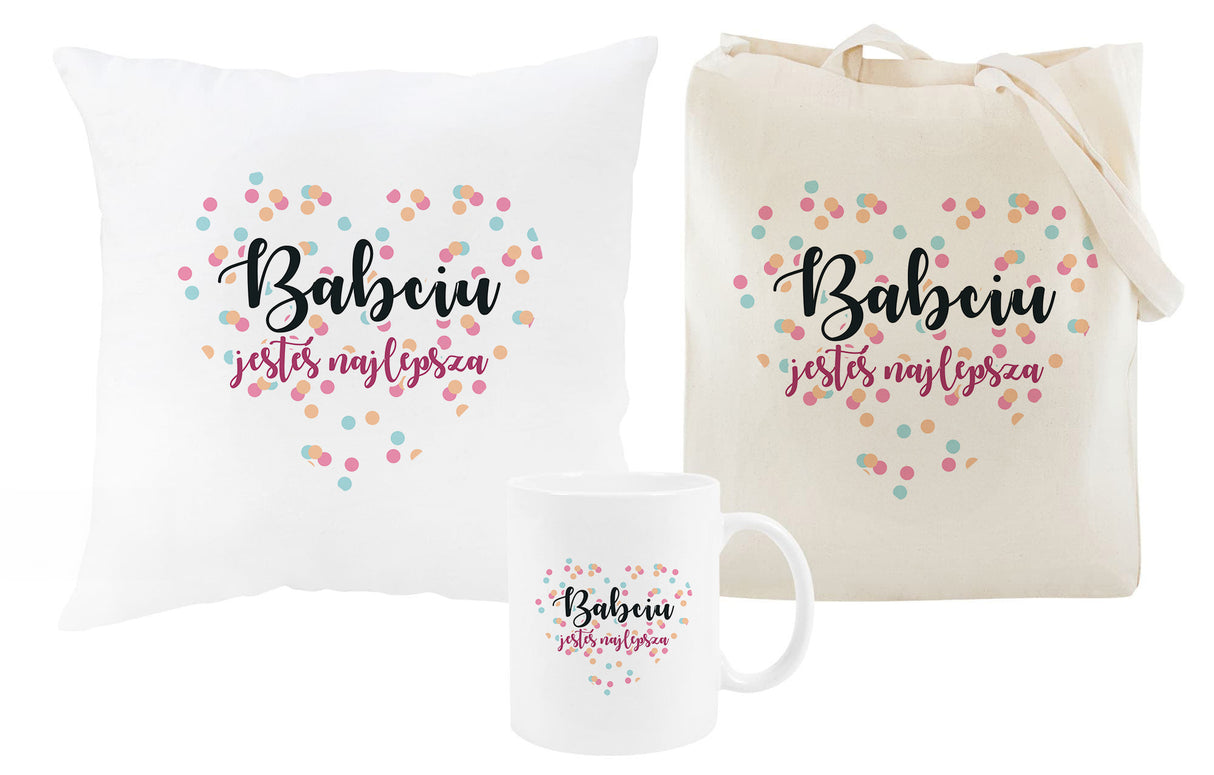 Zestaw Torba Bawełniana,Kubek,Poduszka Babciu jesteś Najlepsza Prezent na Dzień Babci