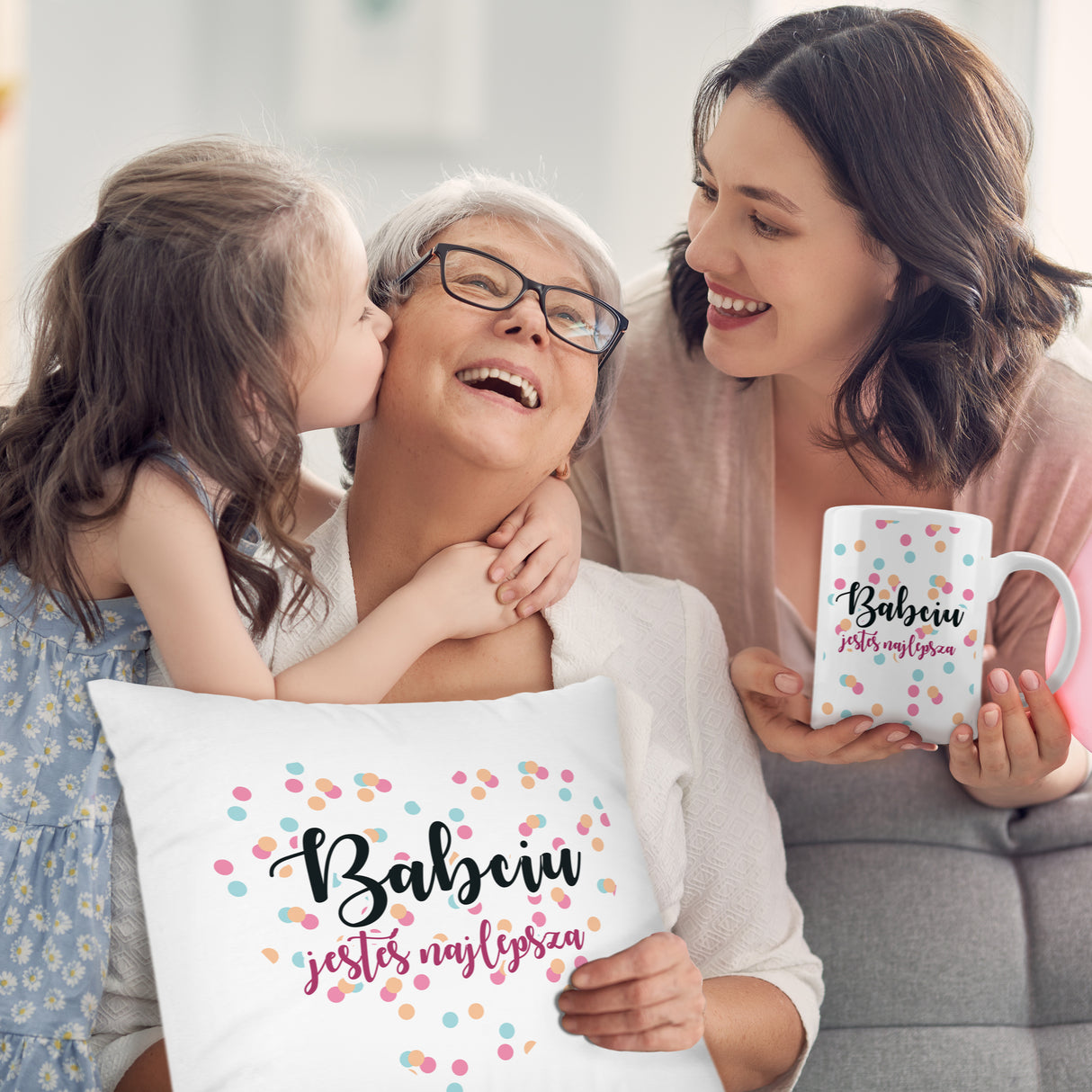 Zestaw Torba Bawełniana,Kubek,Poduszka Babciu jesteś Najlepsza Prezent na Dzień Babci